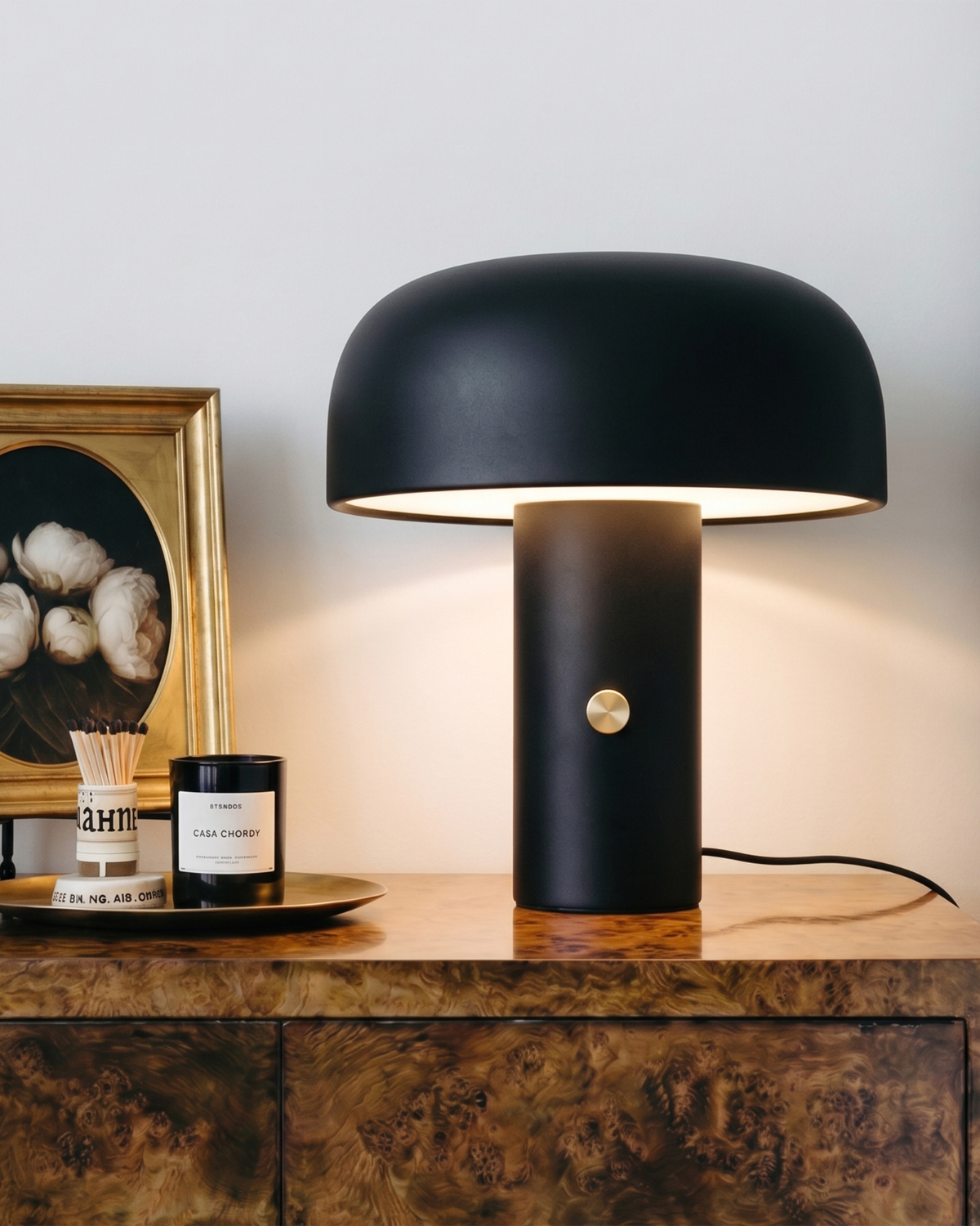 Glowmere Anita Mushroom Metal Shade Table Lamp with Rotary Dimmer in black