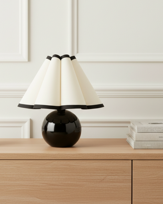 Glowmere Blair Petite Fluted Shade Black Marble Table Lamp overall view