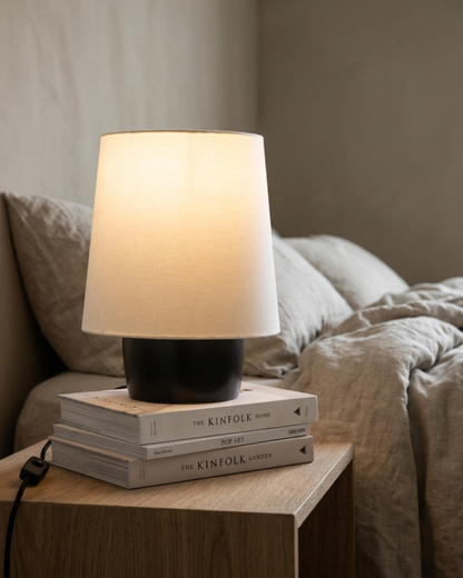 Glowmere Dan Black Ceramic Base Cotton Shade Table Lamp overall view