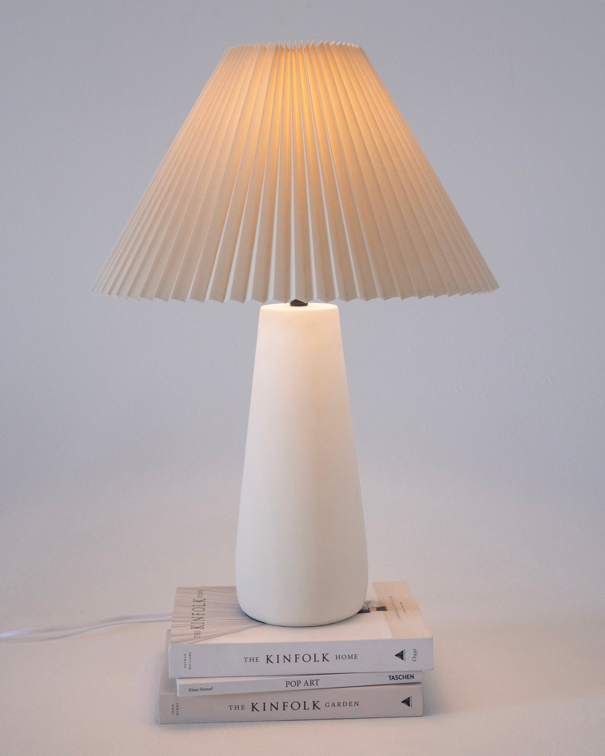 Glowmere Gwen Pleated Linen Shade Ceramic Base Table Lamp overall view