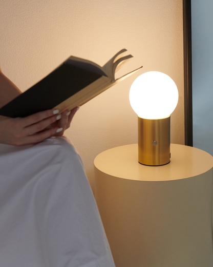 Glowmere Kai Brass Cylinder Frosted Glass Globe Table Lamp overall view