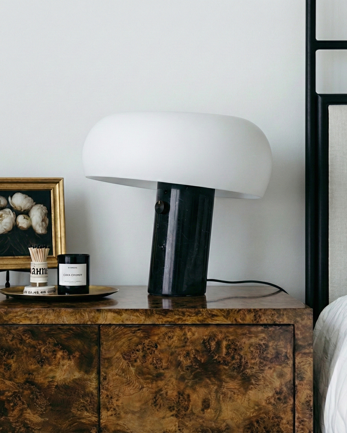 Glowmere Kingpin Transparent Disk Black Marble Table Lamp overall view