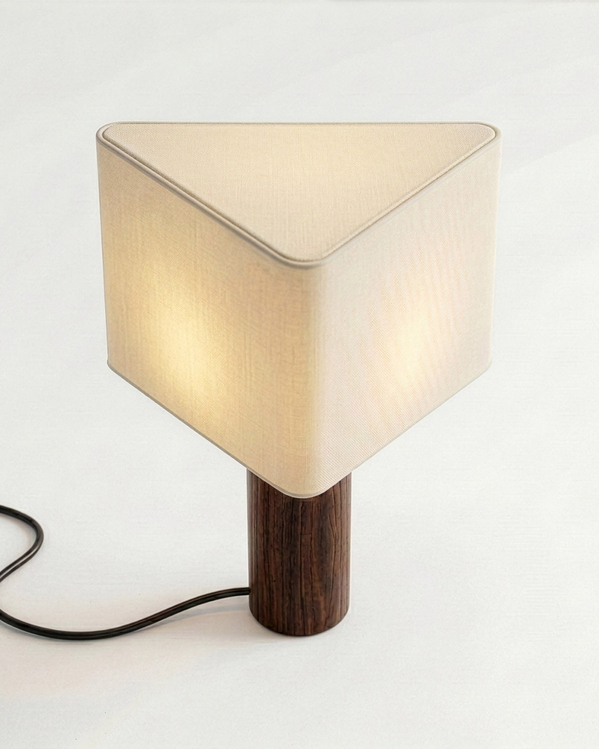 Glowmere Koa Wood Column Triangular Cotton Shade Table Lamp in wood