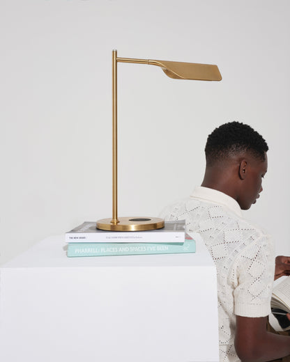 Glowmere Leaf Swing Arm Table Lamp with Wireless Charger in brass
