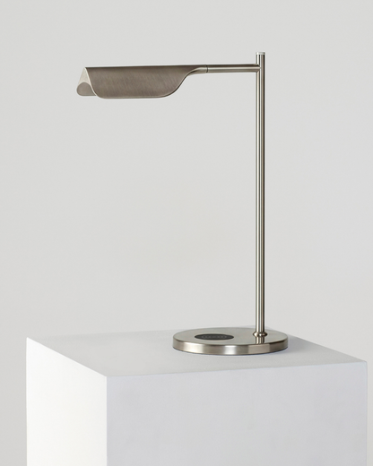 Glowmere Leaf Swing Arm Table Lamp with Wireless Charger in nickel