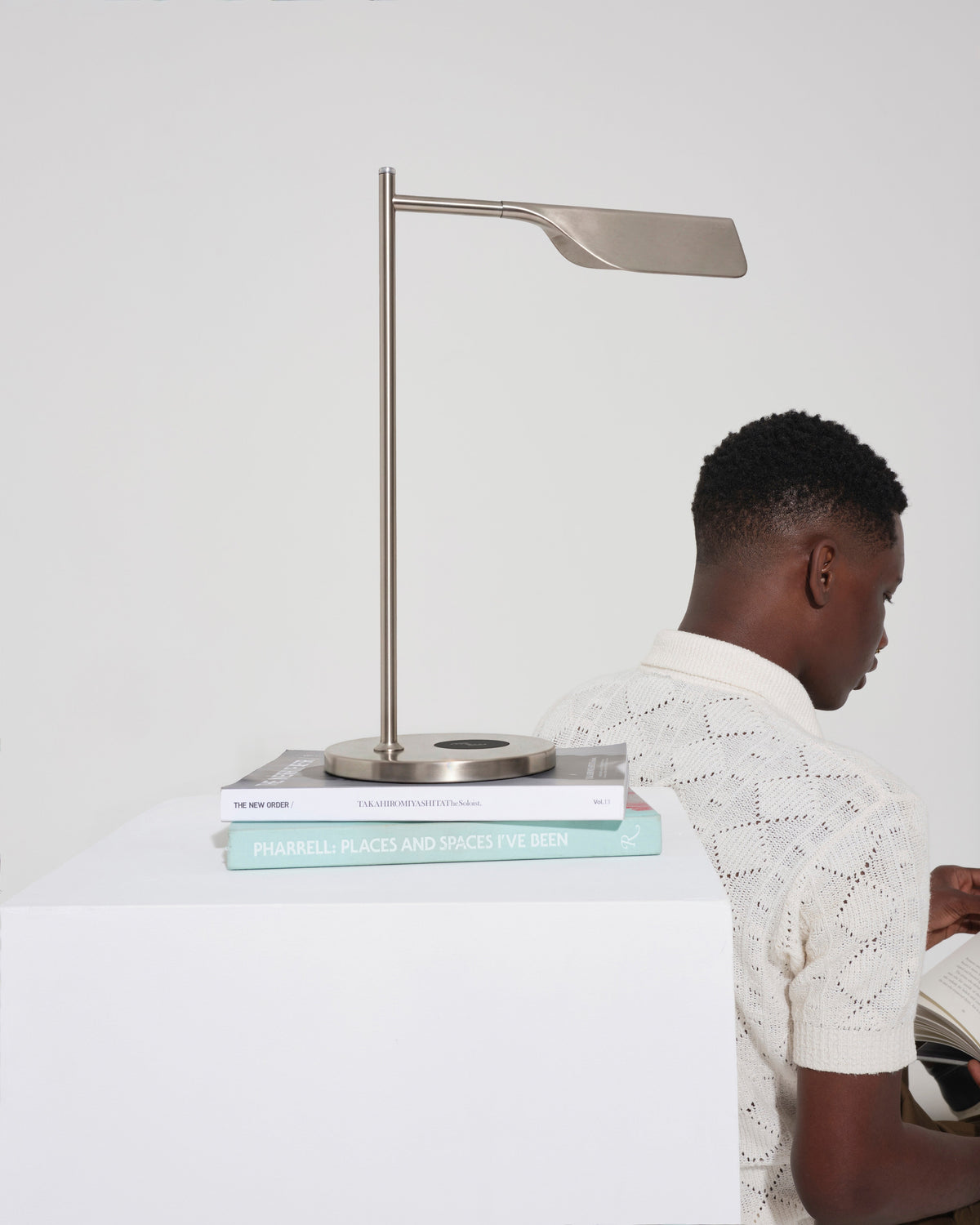 Glowmere Leaf Swing Arm Table Lamp with Wireless Charger in nickel