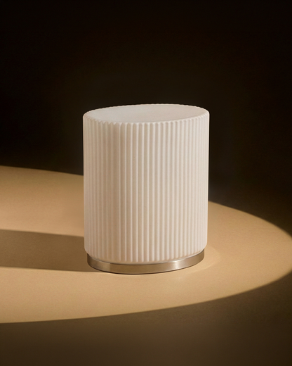 Glowmere Lumi Pleated Frosted Glass Table Lamp with Chrome Base in chrome