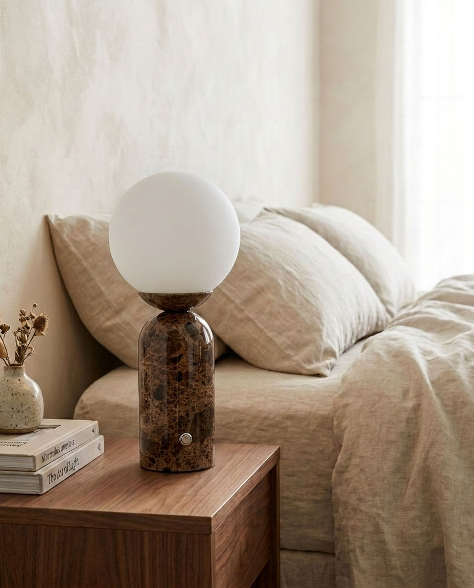 Glowmere Mila Tall Marble Globe Table Lamp in brown