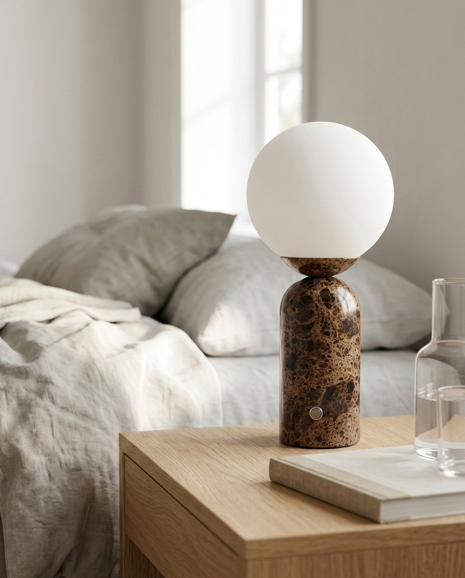 Glowmere Mila Tall Marble Globe Table Lamp in brown