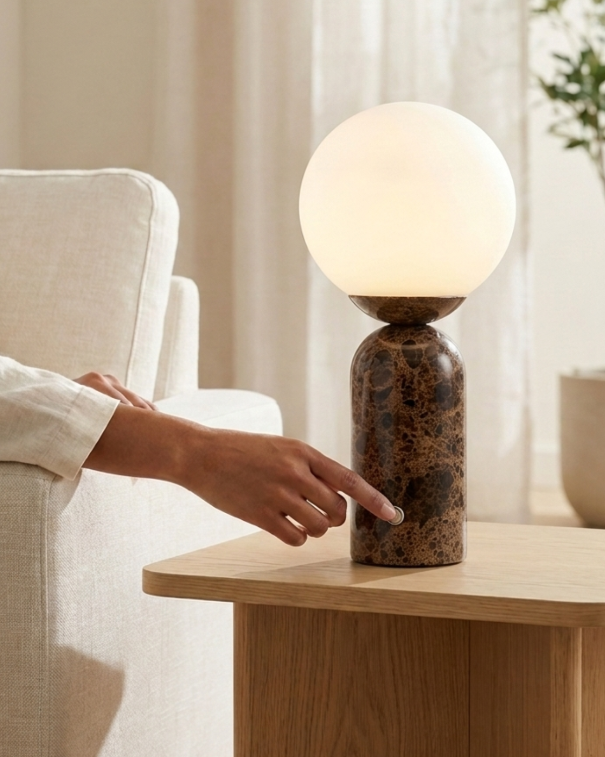 Glowmere Mila Tall Marble Globe Table Lamp in brown