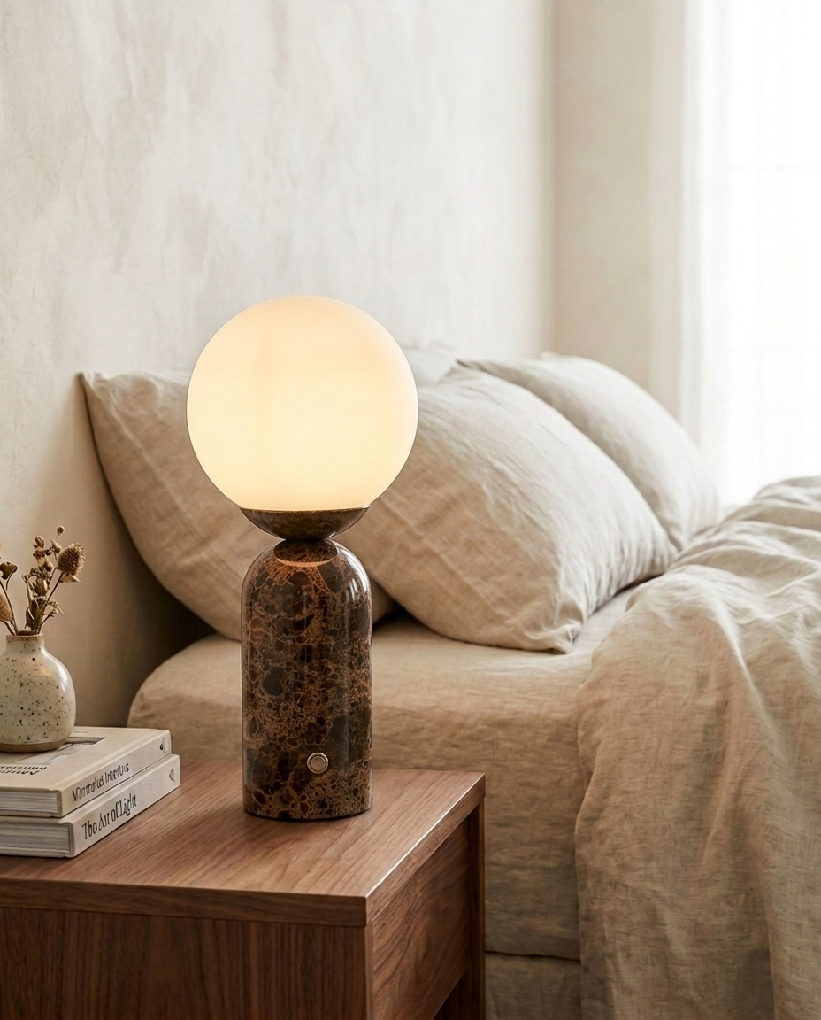 Glowmere Mila Tall Marble Globe Table Lamp in brown