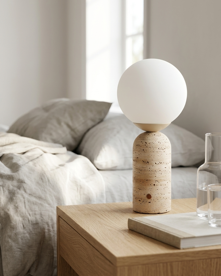 Glowmere Mila Tall Marble Globe Table Lamp in travertine