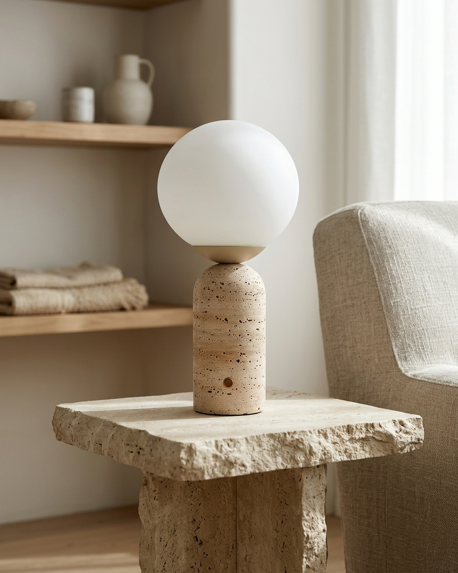 Glowmere Mila Tall Marble Globe Table Lamp in travertine