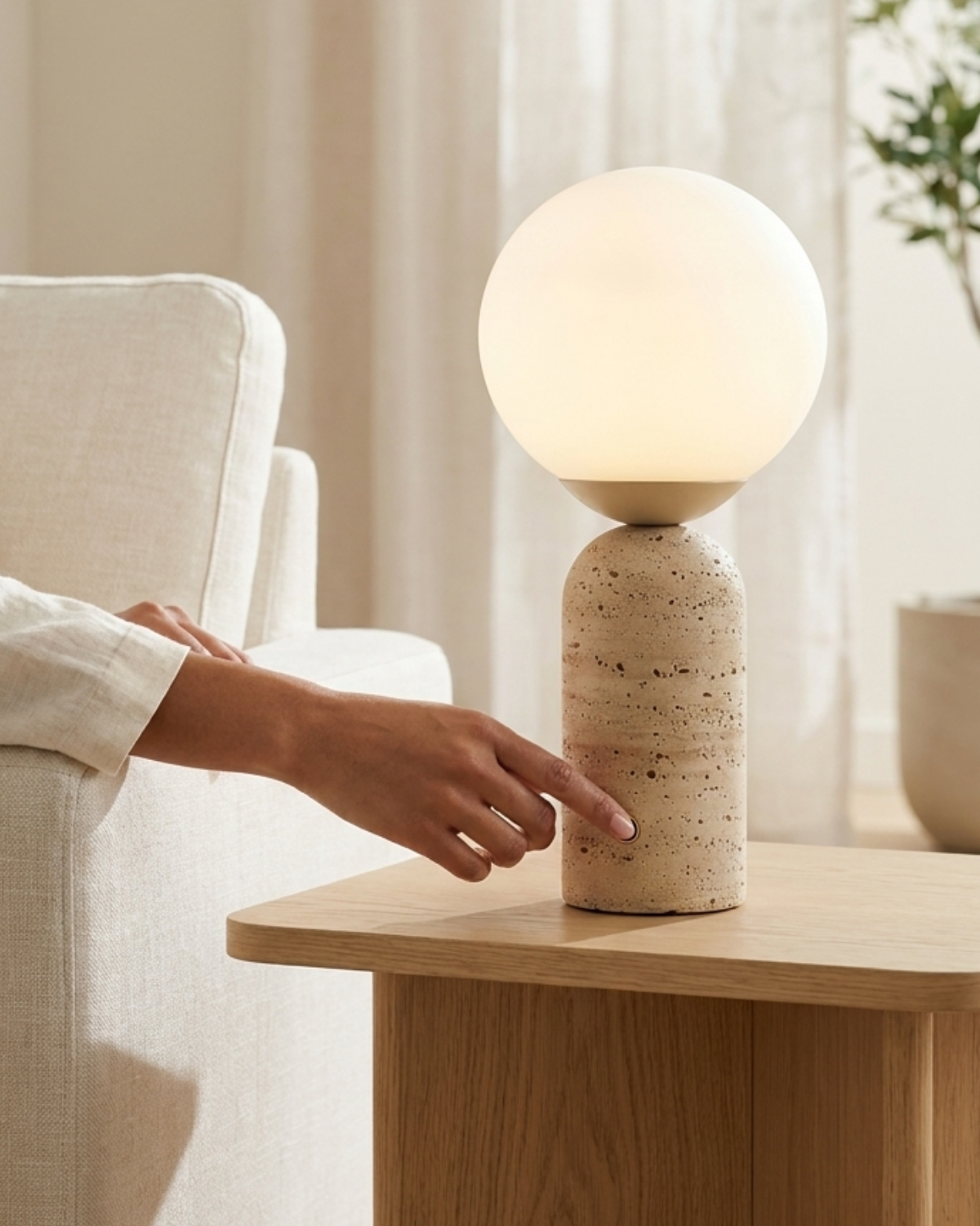 Glowmere Mila Tall Marble Globe Table Lamp in travertine