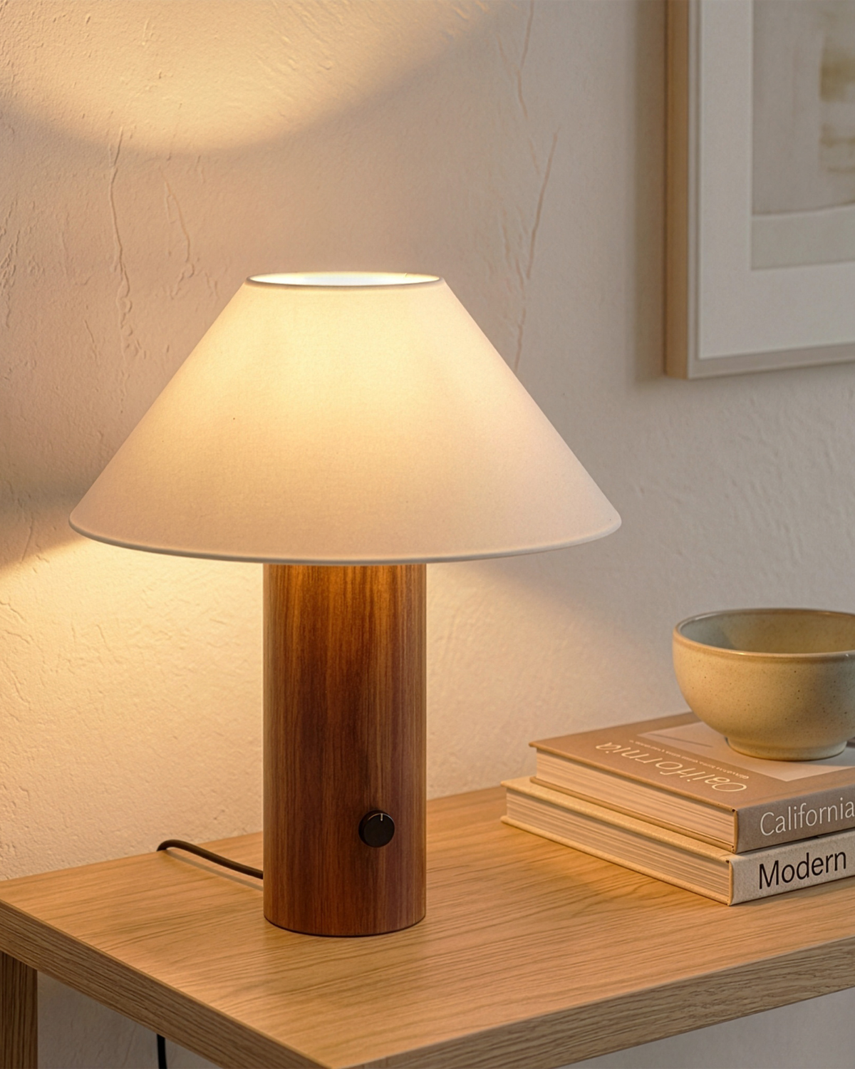 Glowmere Oakley Solid Wood Column Table Lamp with Fabric Shade overall view
