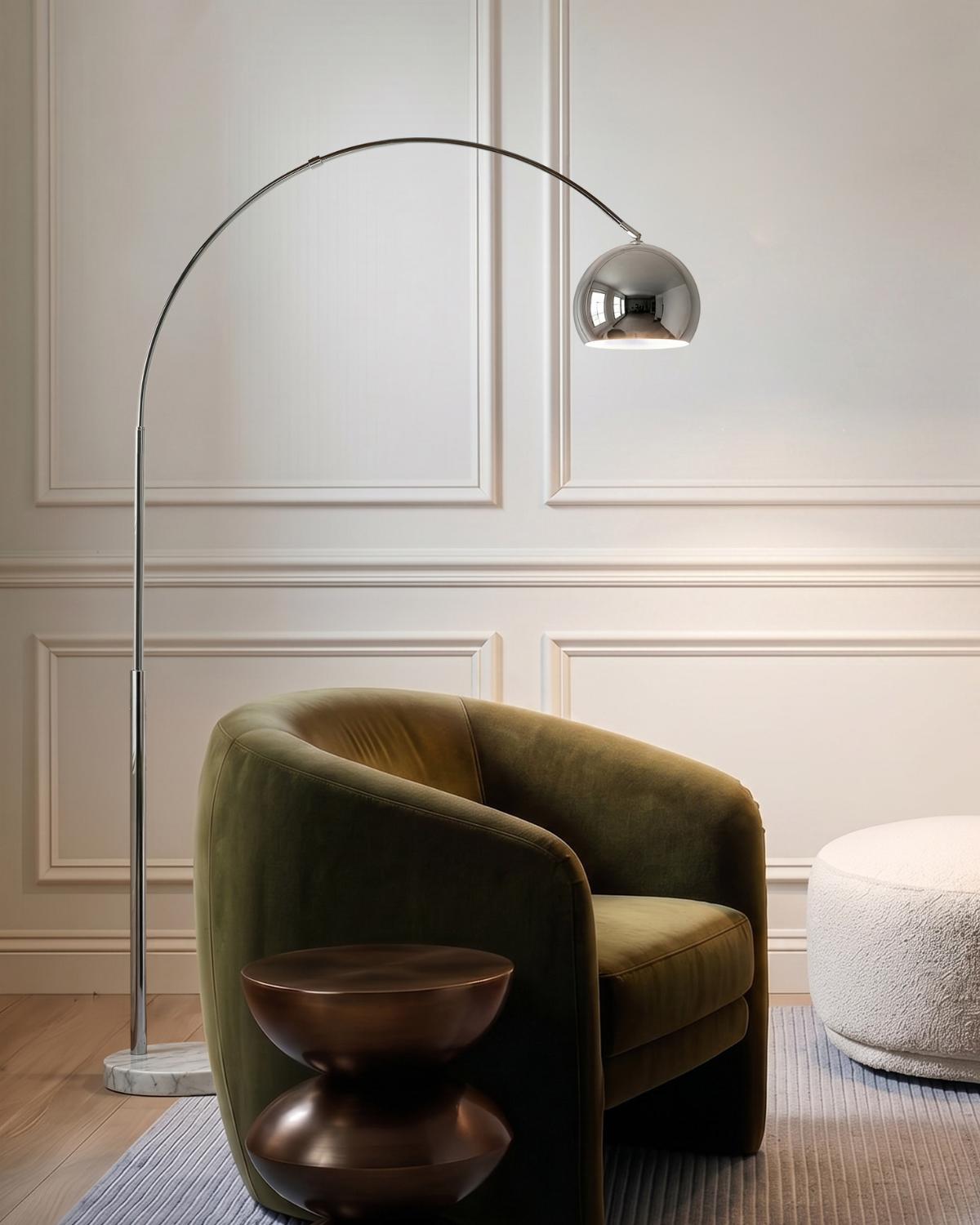 Glowmere Olivia Arc LED Floor Lamp with Marble Base in chrome