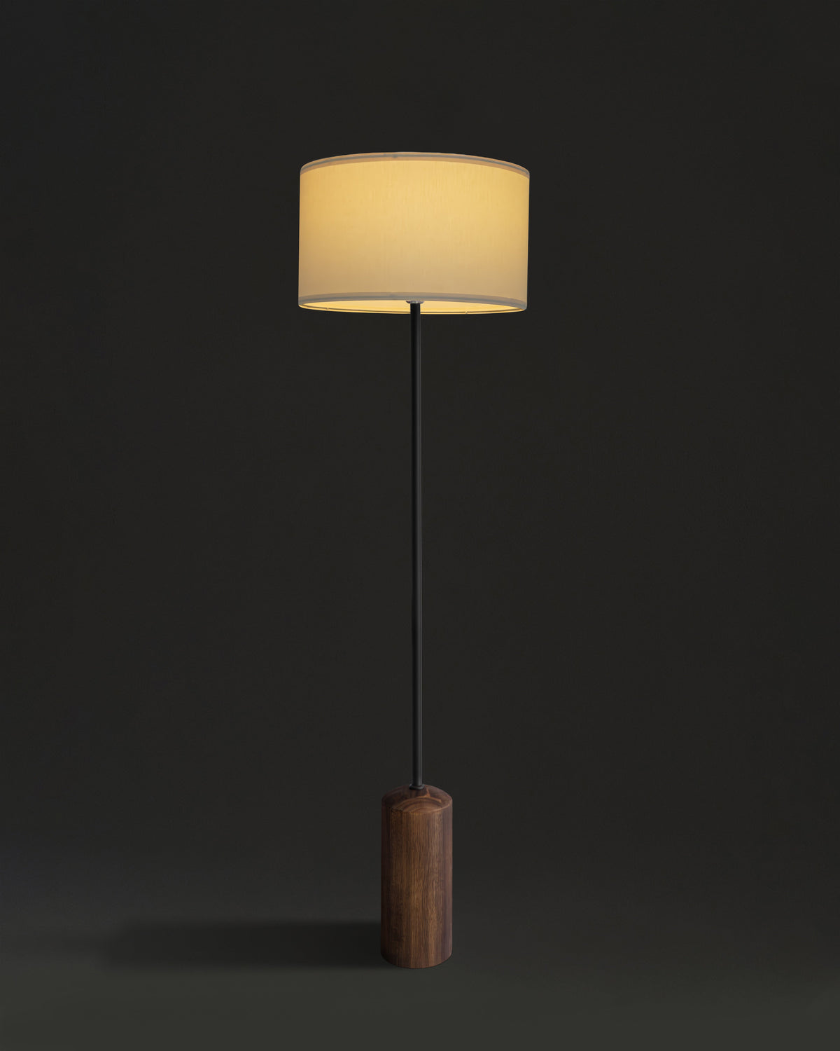 Glowmere Oren Walnut Base Fabric Drum Shade Floor Lamp in wood