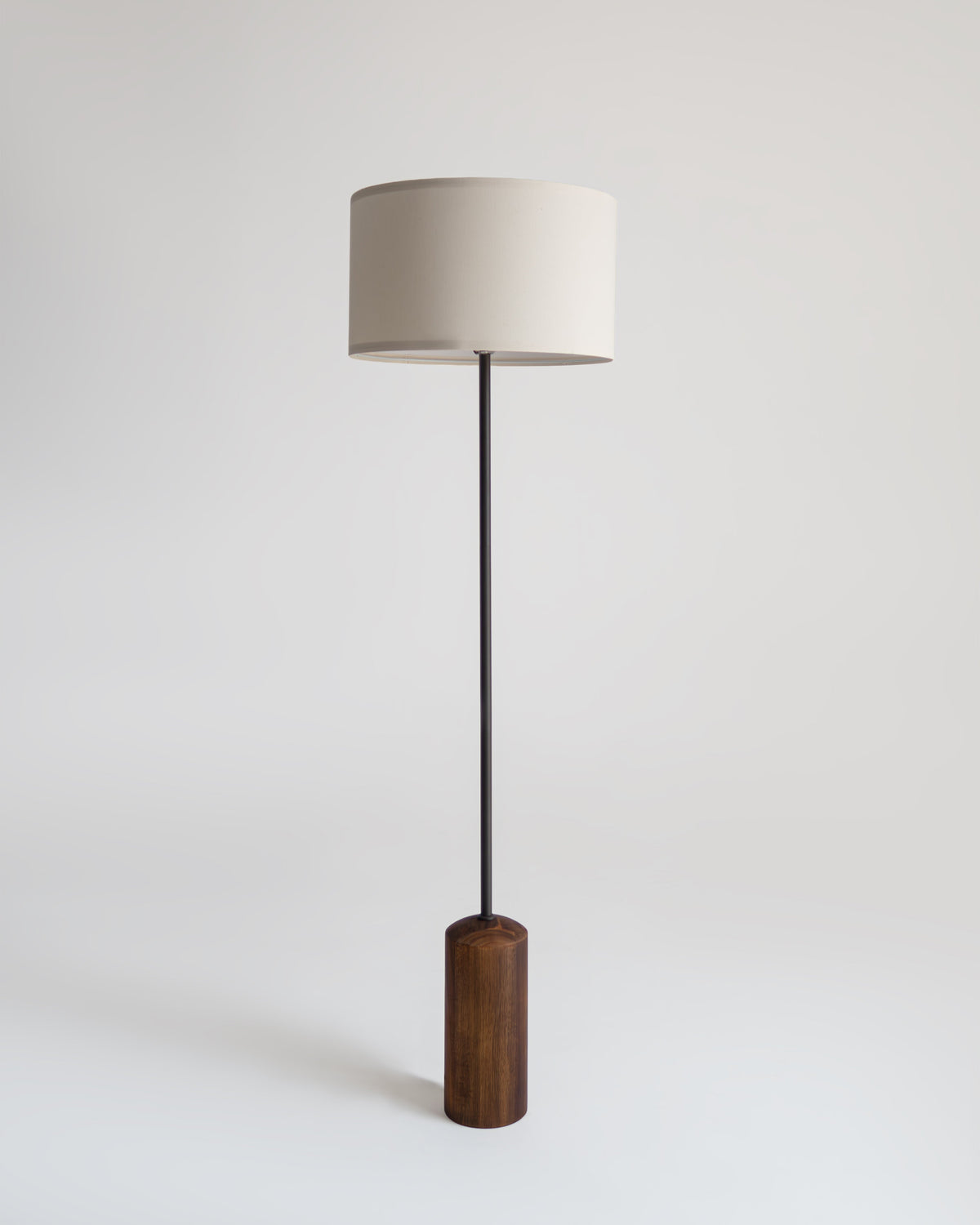 Glowmere Oren Walnut Base Fabric Drum Shade Floor Lamp in wood