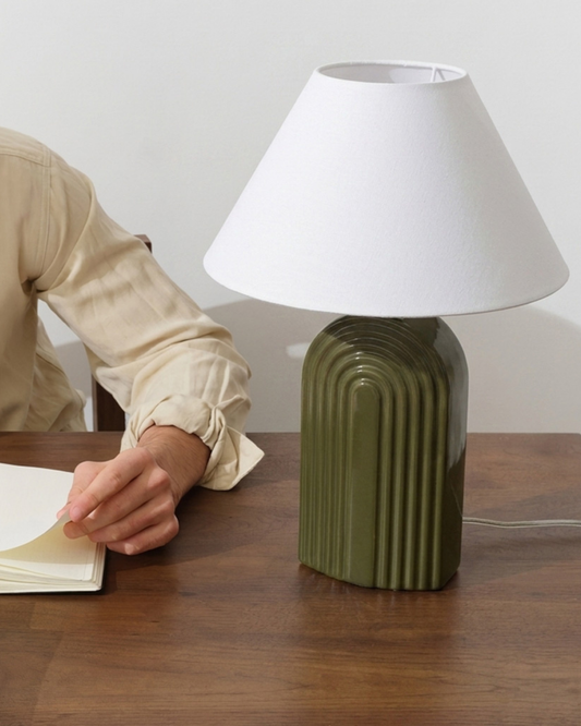 Glowmere Phoebe Arch Ceramic Base Empire Shade Table Lamp view 2