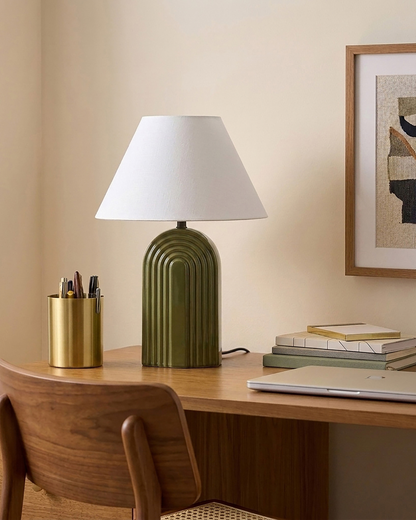 Glowmere Phoebe Arch Ceramic Base Empire Shade Table Lamp overall view