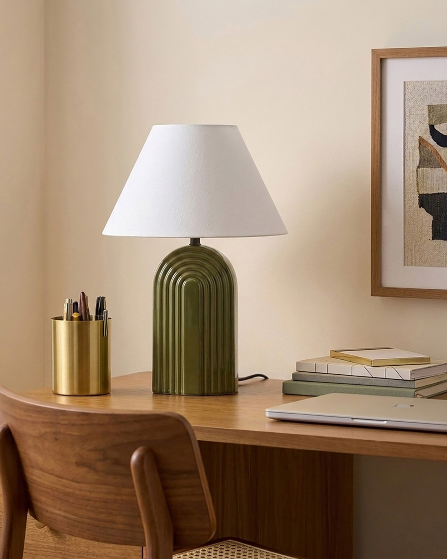 Glowmere Phoebe Arch Ceramic Base Empire Shade Table Lamp overall view
