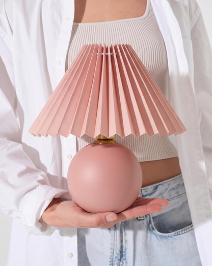 Glowmere Serena Ceramic Globe Base Table Lamp with Pleated Shade in pink