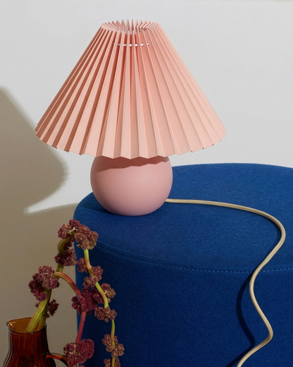 Glowmere Serena Ceramic Globe Base Table Lamp with Pleated Shade in pink