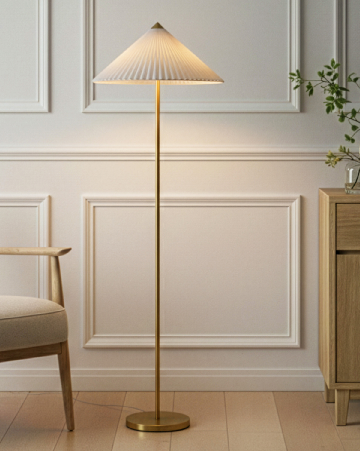 Glowmere Sienna Pleated Linen Empire Shade Floor Lamp overall view