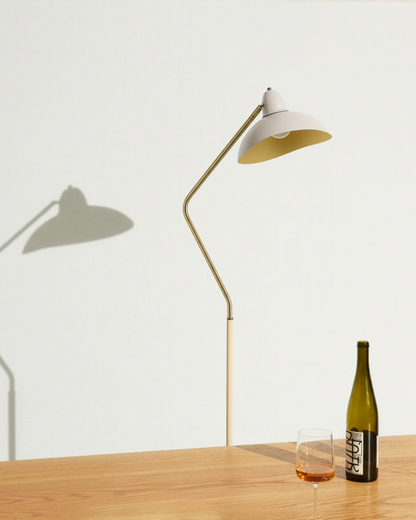 Glowmere Swoop Asymmetrical Pivoting Head Floor Lamp in cream
