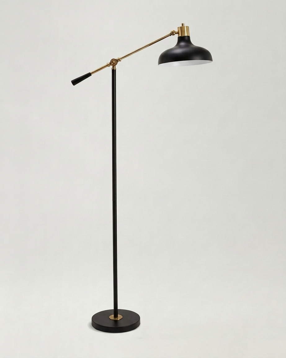 Glowmere Wyatt Adjustable Arm Drafting Style Floor Lamp in black