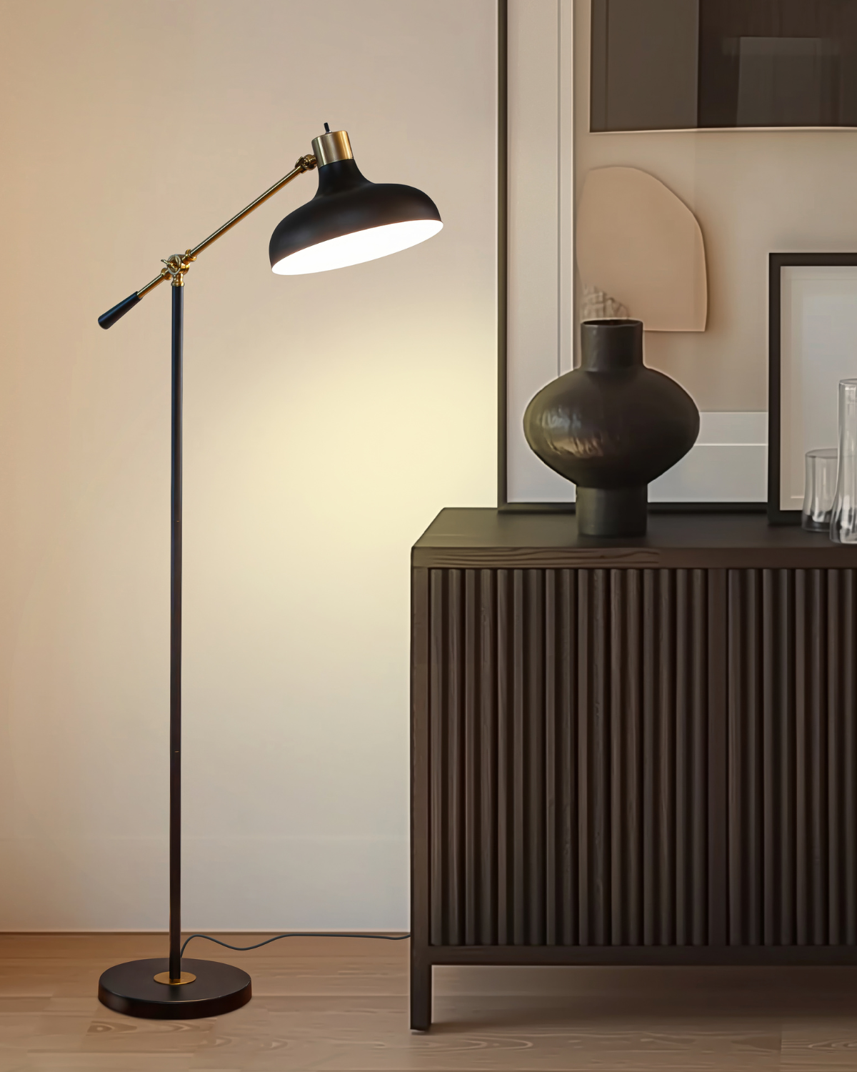 Glowmere Wyatt Adjustable Arm Drafting Style Floor Lamp overall view