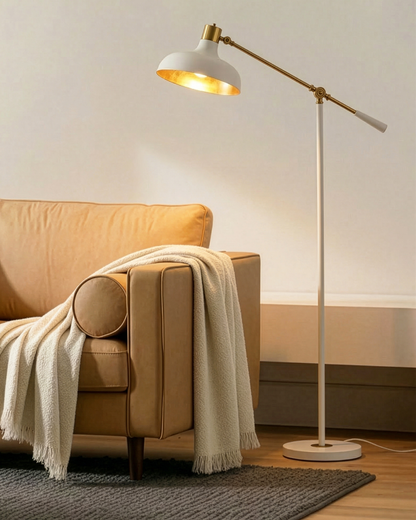 Glowmere Wyatt Adjustable Arm Drafting Style Floor Lamp in cream