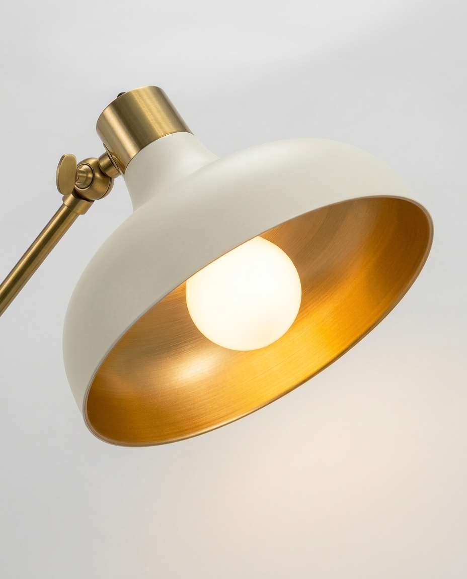 Glowmere Wyatt Adjustable Arm Drafting Style Floor Lamp in cream