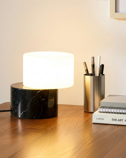 Glowmere ZigZag Opal Glass Shade Marble Base Table Lamp overall view