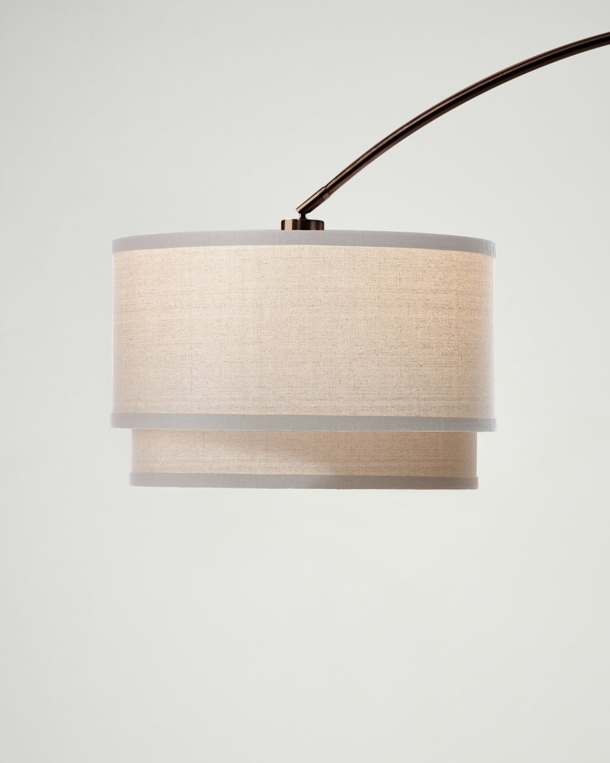 Glowmere Mason Arc LED Floor Lamp with Double Linen Shade in bronze