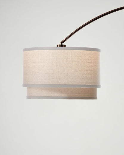 Glowmere Mason Arc LED Floor Lamp with Double Linen Shade in bronze