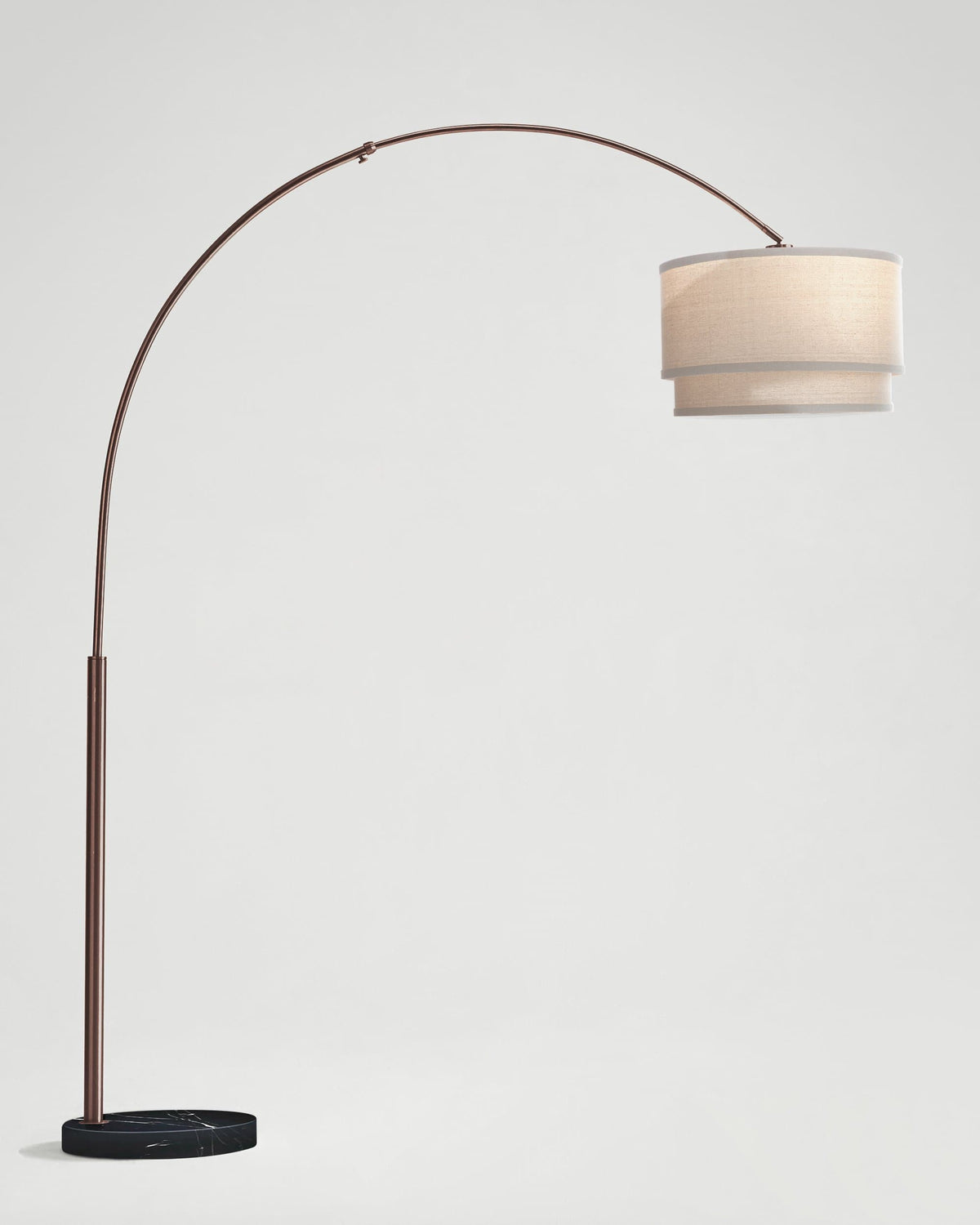 Glowmere Mason Arc LED Floor Lamp with Double Linen Shade in bronze