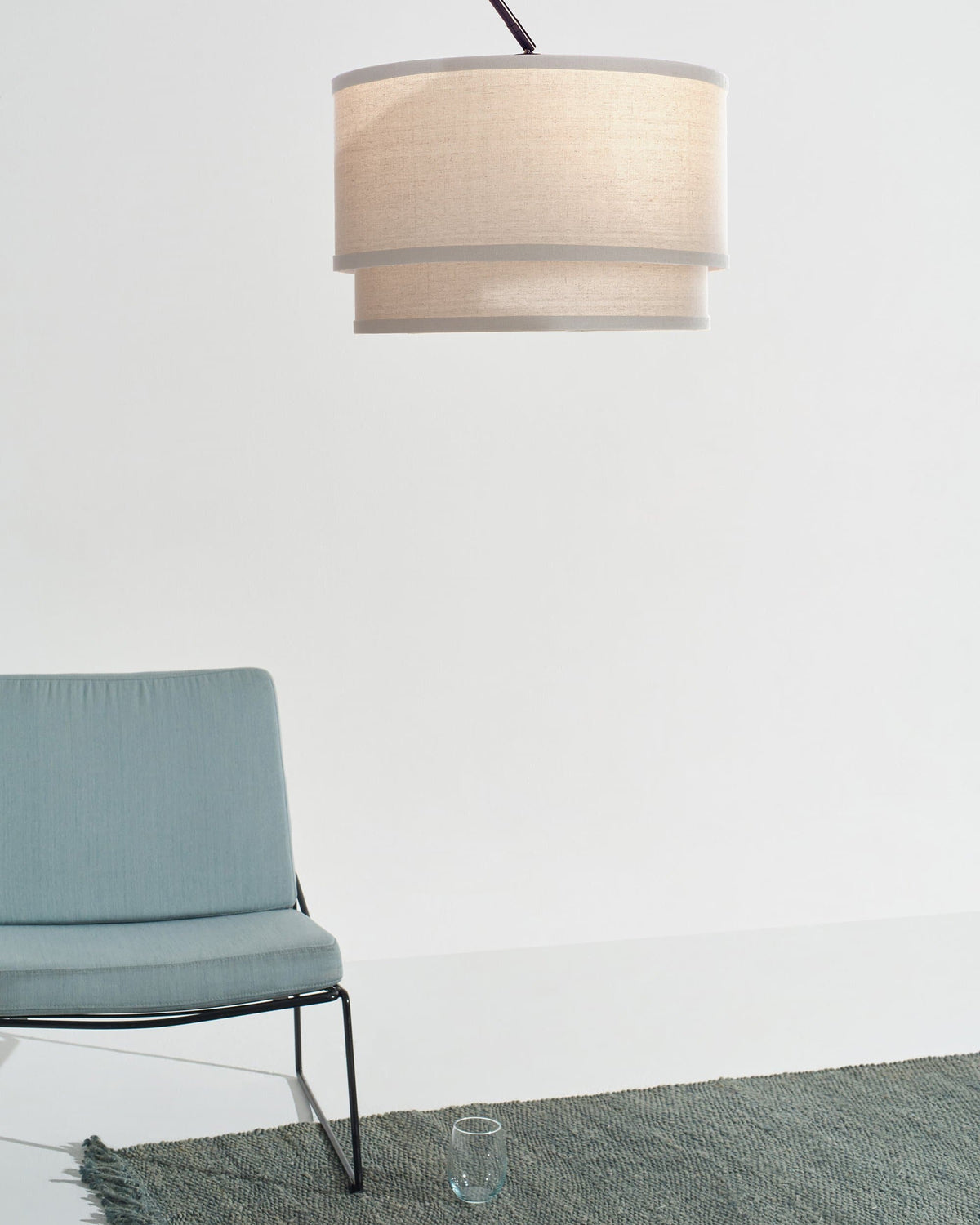 Glowmere Mason Arc LED Floor Lamp with Double Linen Shade in bronze