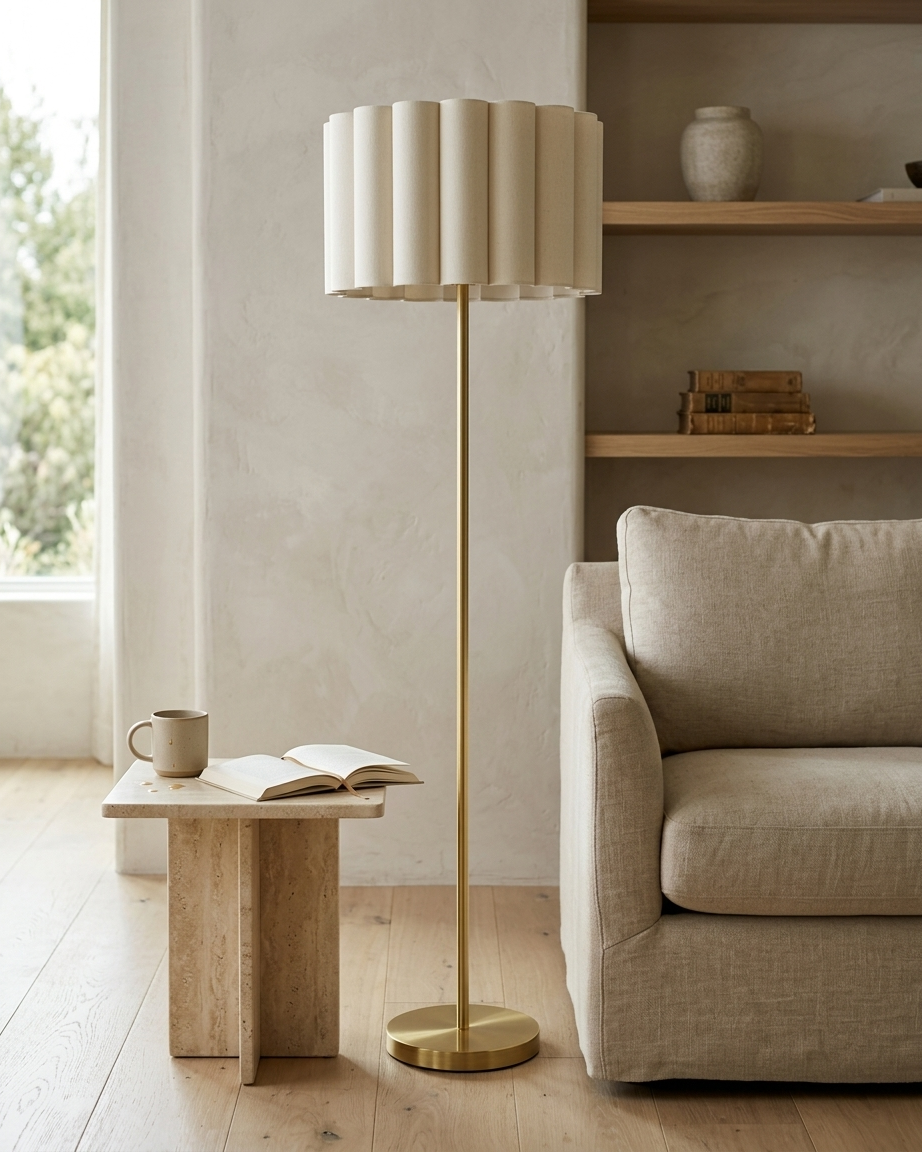 Glowmere Estelle Brass Pleated Cotton Shade Floor Lamp view 5