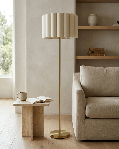 Glowmere Estelle Brass Pleated Cotton Shade Floor Lamp view 5