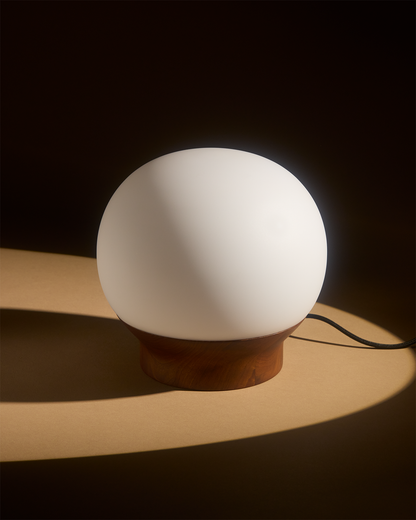 Glowmere Marlow Mini Walnut Base Glass Globe Table Lamp view 2