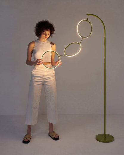 Glowmere 3 Ring Arc LED Floor Lamp with Touch Dimmer in green