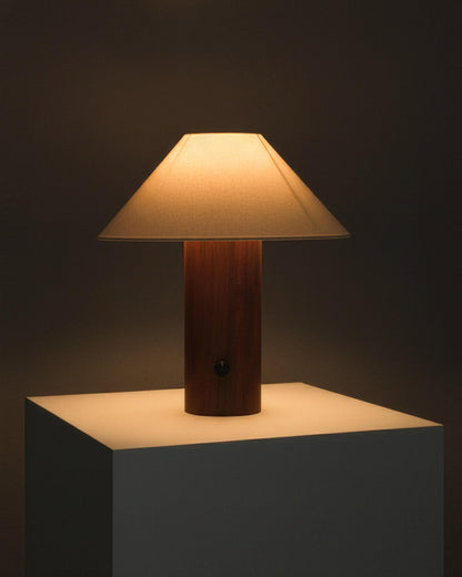 Glowmere Oakley Solid Wood Column Table Lamp with Fabric Shade in wood
