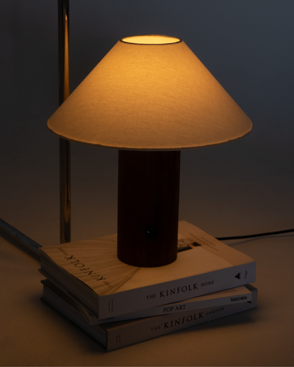 Glowmere Oakley Solid Wood Column Table Lamp with Fabric Shade in wood