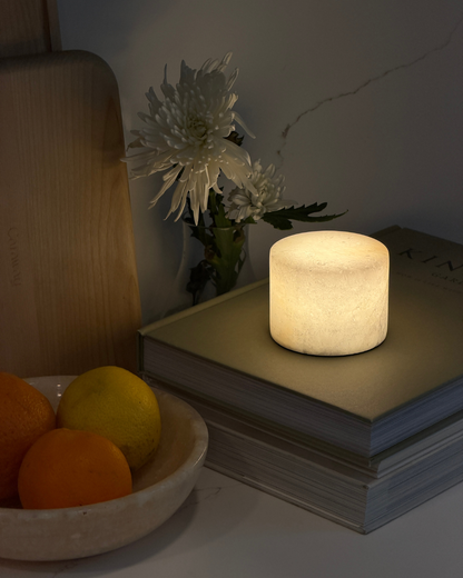 Glowmere Rhea Mini Alabaster Battery Powered Portable Lamp overall view