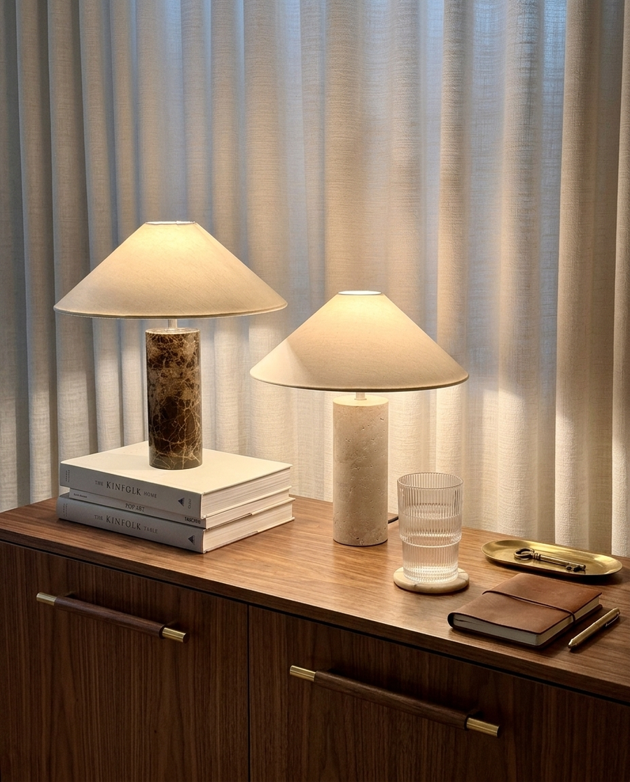 Glowmere Runo Natural Stone Table Lamp with Cotton Shade overall view