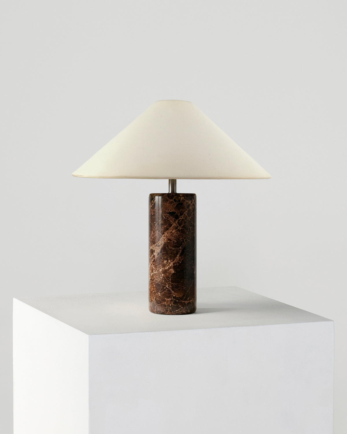 Glowmere Runo Natural Stone Table Lamp with Cotton Shade in brown