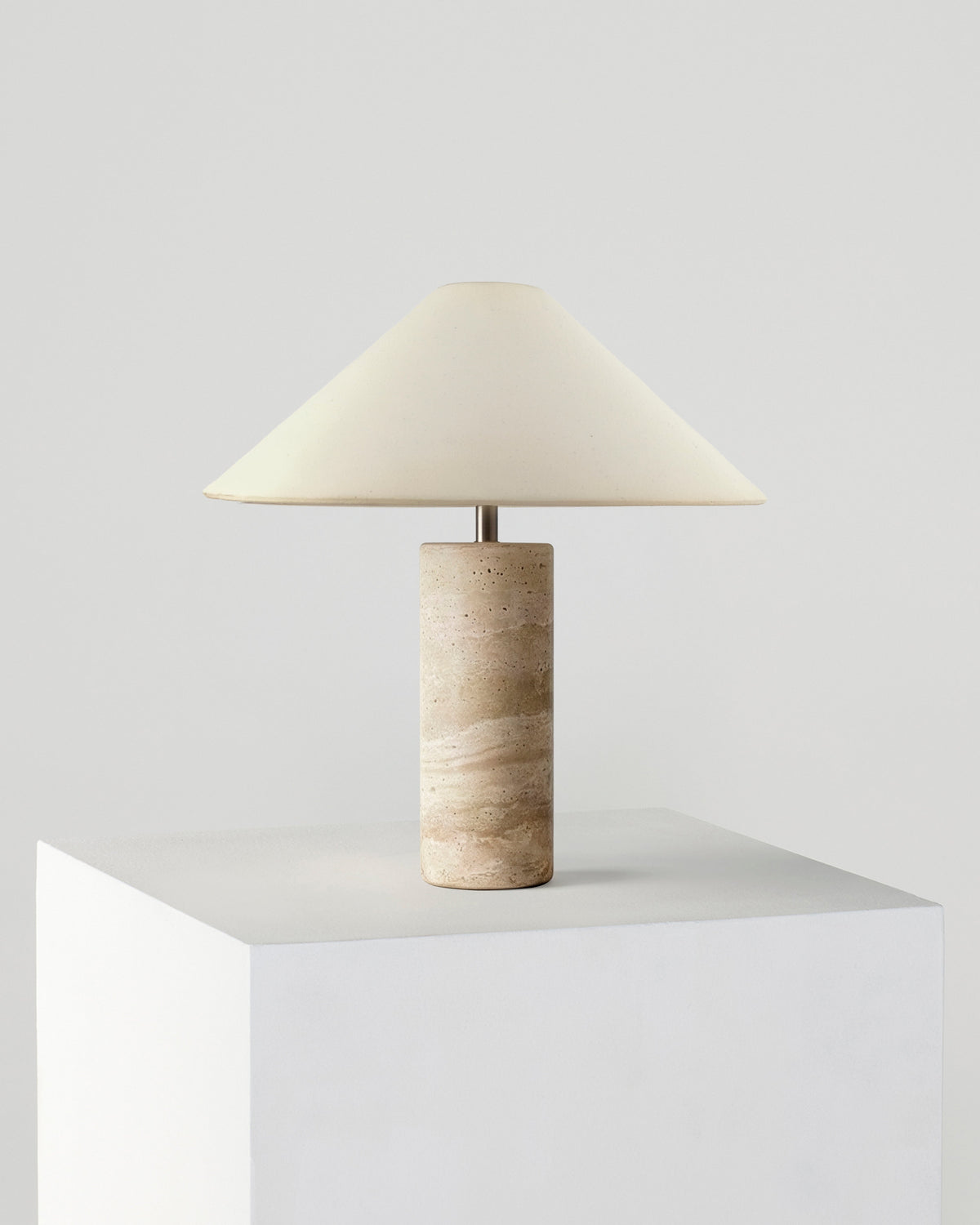 Glowmere Runo Natural Stone Table Lamp with Cotton Shade in travertine