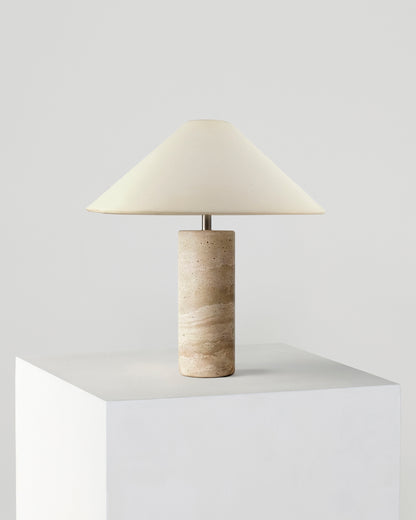 Glowmere Runo Natural Stone Table Lamp with Cotton Shade in travertine
