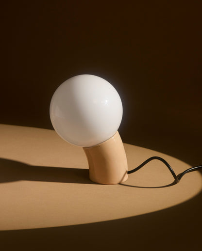 Glowmere Vino Curved Body Glass Globe Table Lamp with USB C in cream